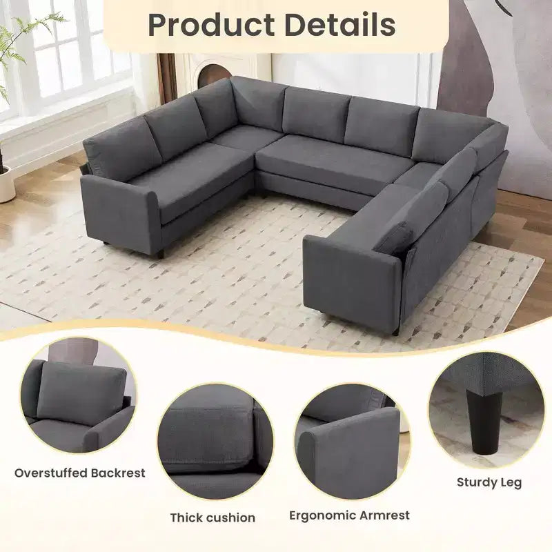 Hyleory Middle U Shaped Sofa, Large 8 Seater sofa,Breathable Soft Fabric