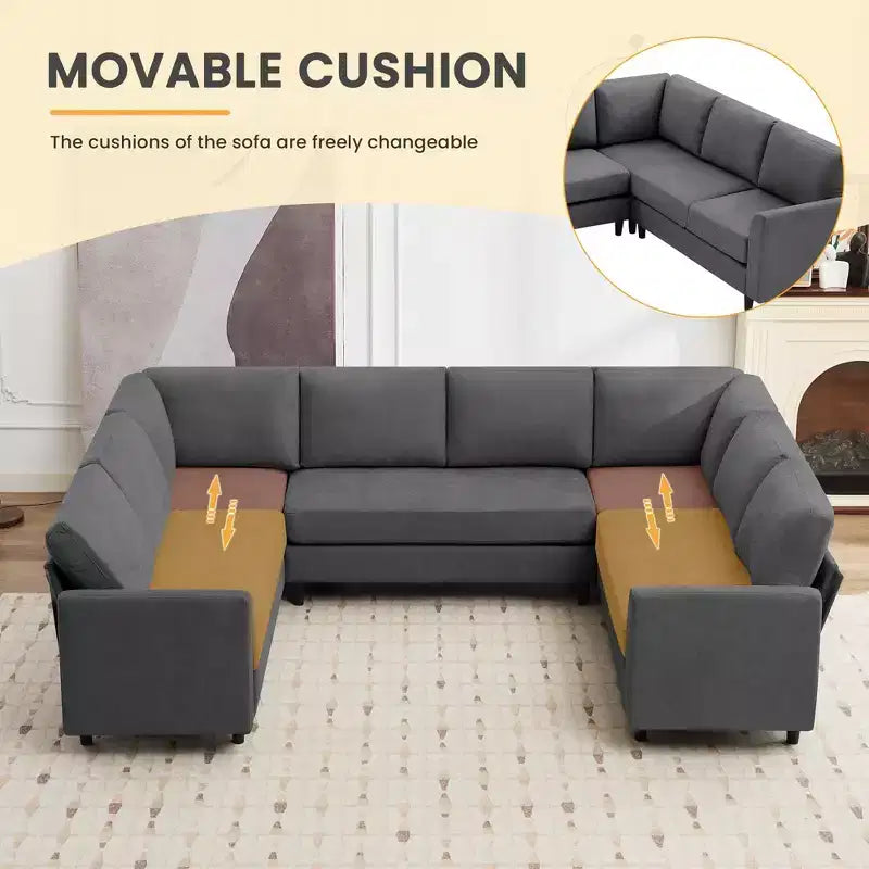 Hyleory Middle U Shaped Sofa, Large 8 Seater sofa,Breathable Soft Fabric