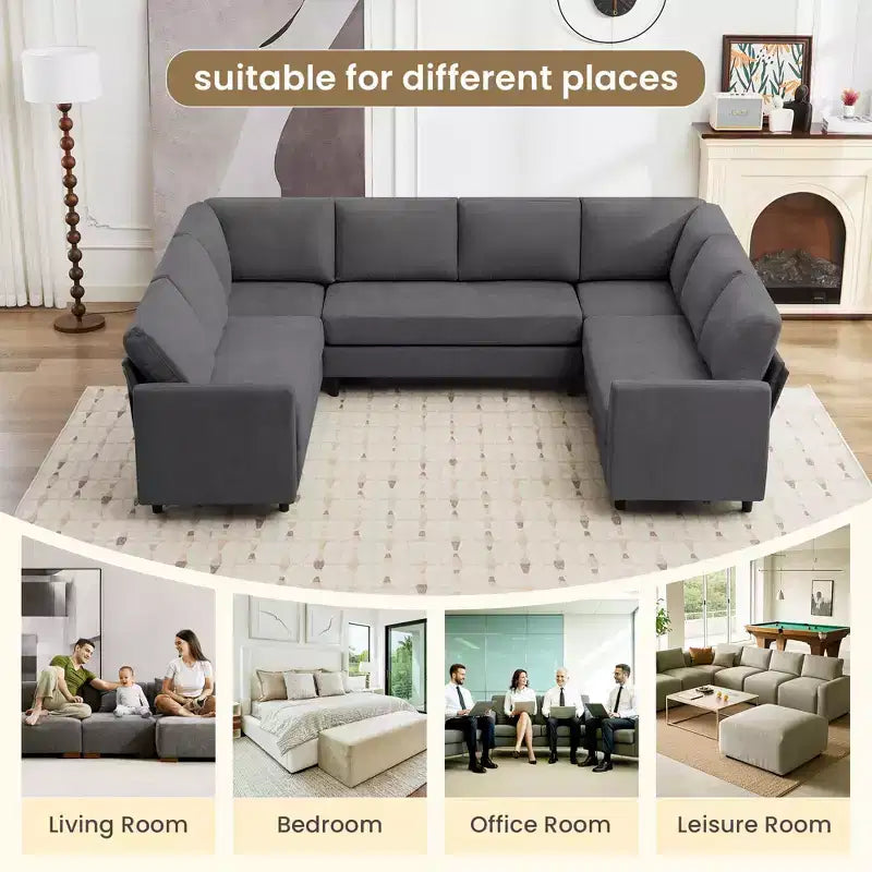 Hyleory Middle U Shaped Sofa, Large 8 Seater sofa,Breathable Soft Fabric