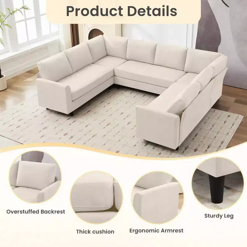 Hyleory Middle U Shaped Sofa, Large 8 Seater sofa,Breathable Soft Fabric