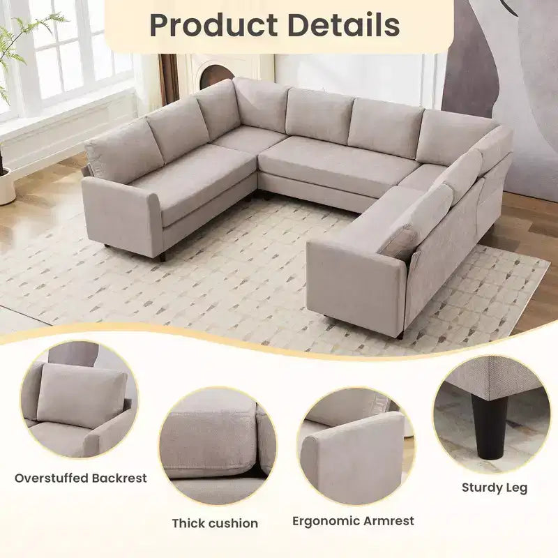 Hyleory Middle U Shaped Sofa, Large 8 Seater sofa,Breathable Soft Fabric