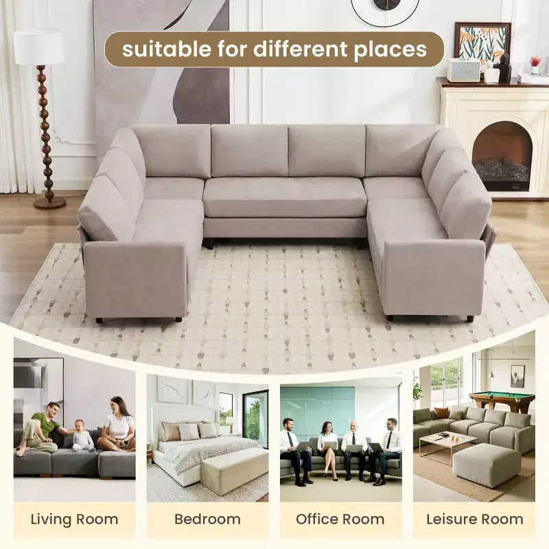 Hyleory Middle U Shaped Sofa, Large 8 Seater sofa,Breathable Soft Fabric