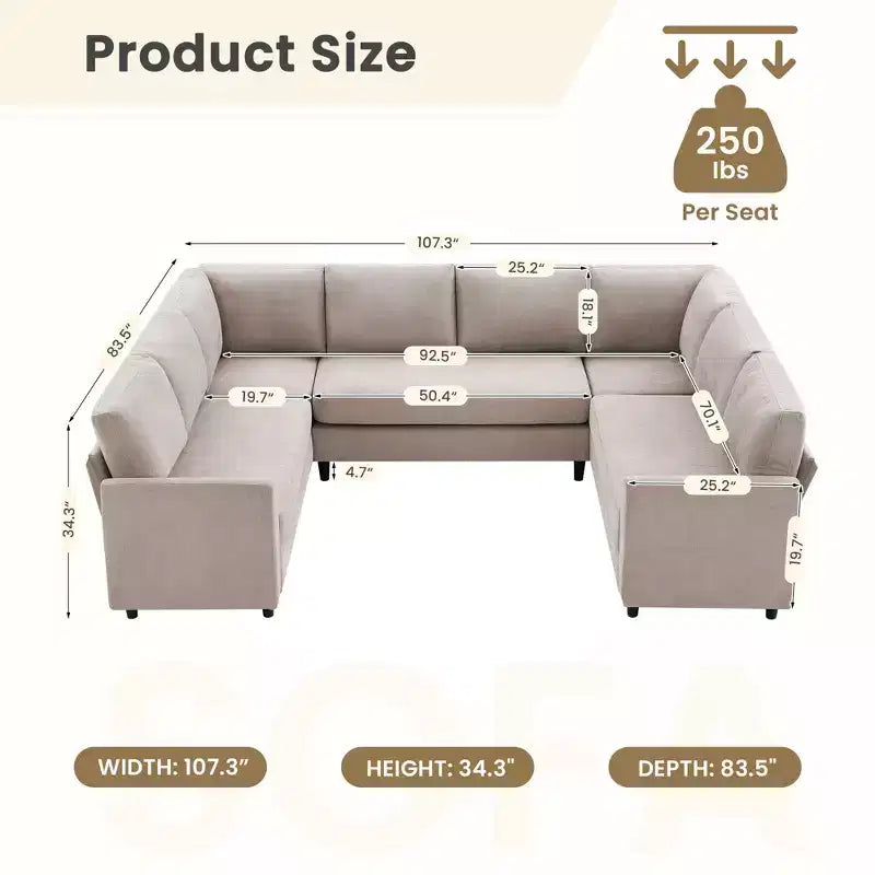 Hyleory Middle U Shaped Sofa, Large 8 Seater sofa,Breathable Soft Fabric
