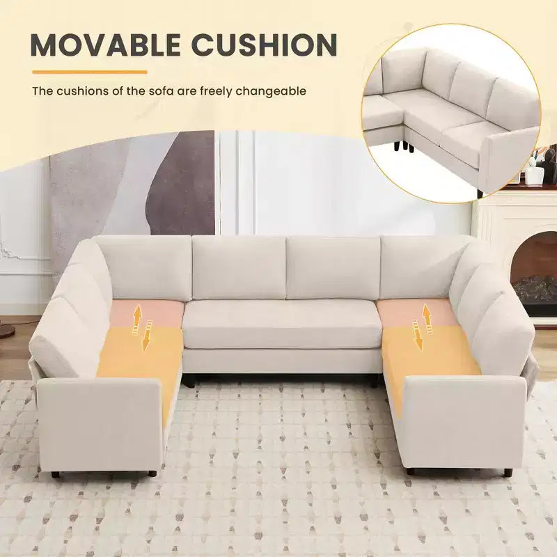 Hyleory Middle U Shaped Sofa, Large 8 Seater sofa,Breathable Soft Fabric