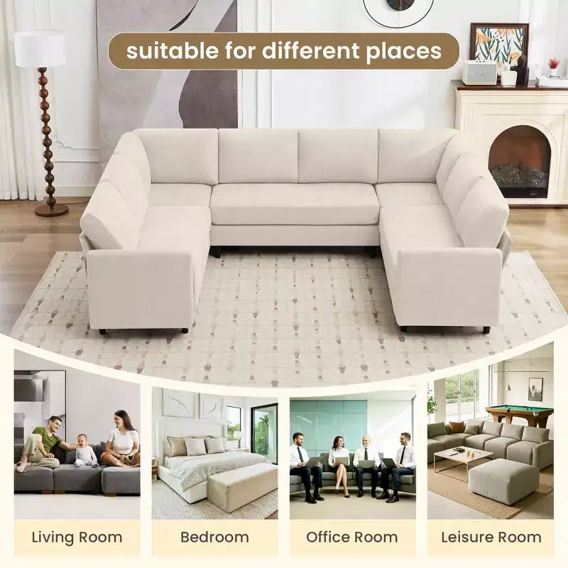 Hyleory Middle U Shaped Sofa, Large 8 Seater sofa,Breathable Soft Fabric