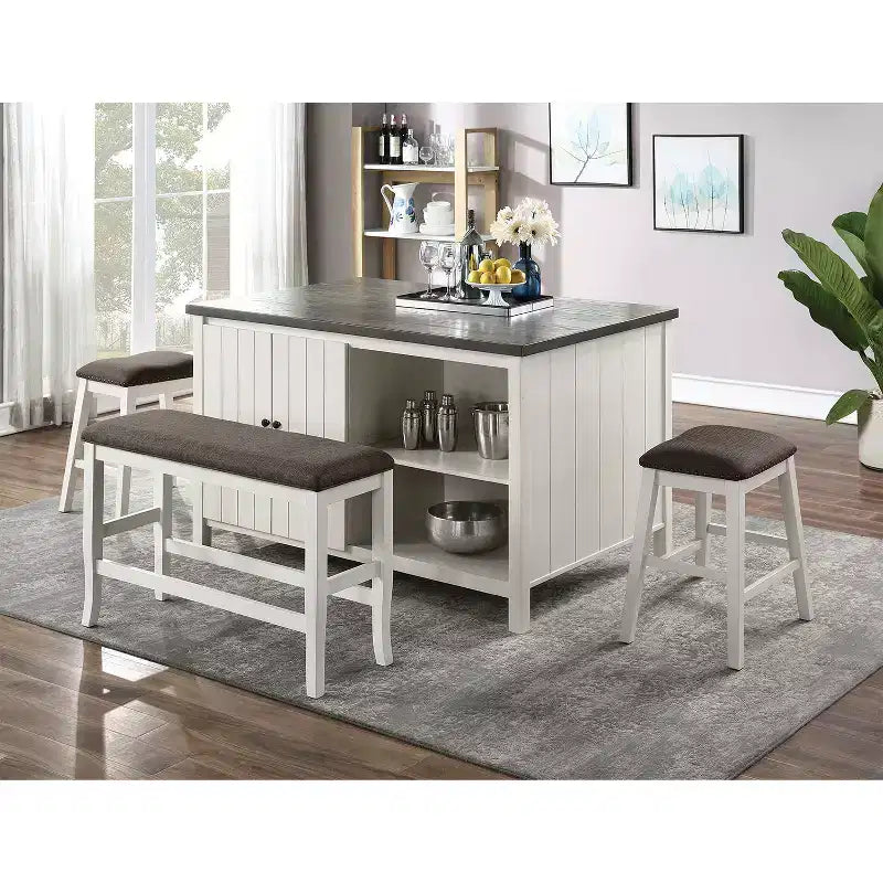 Simple Relax Upholstered Counter Height Bench in Off-White and Dark Gray