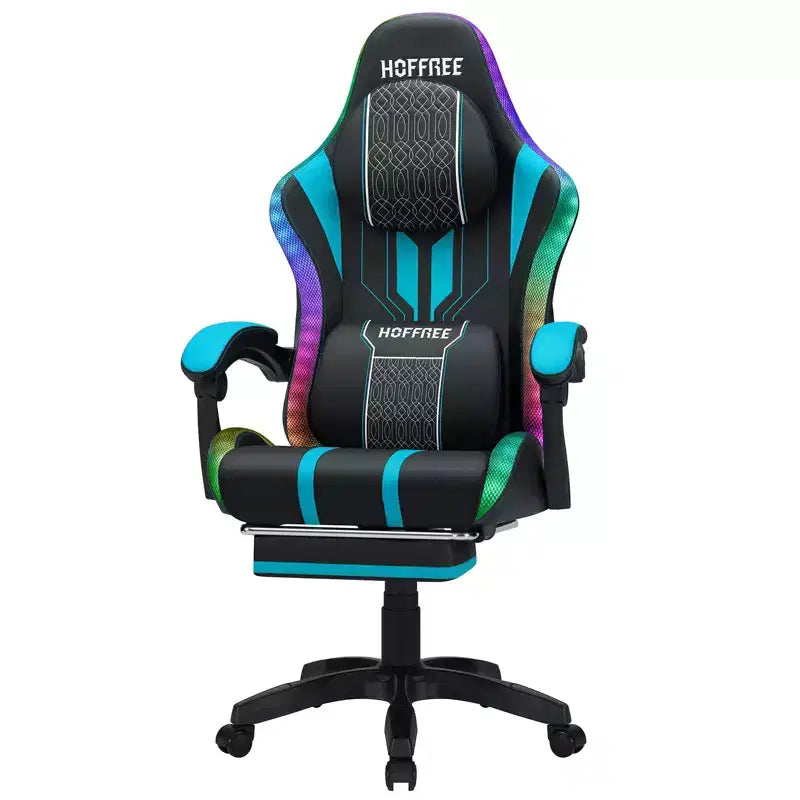 Sedia da gioco massaggiante Hoffree Extra Large, sedia da ufficio ergonomica per PC con altoparlante Bluetooth e luce RGB