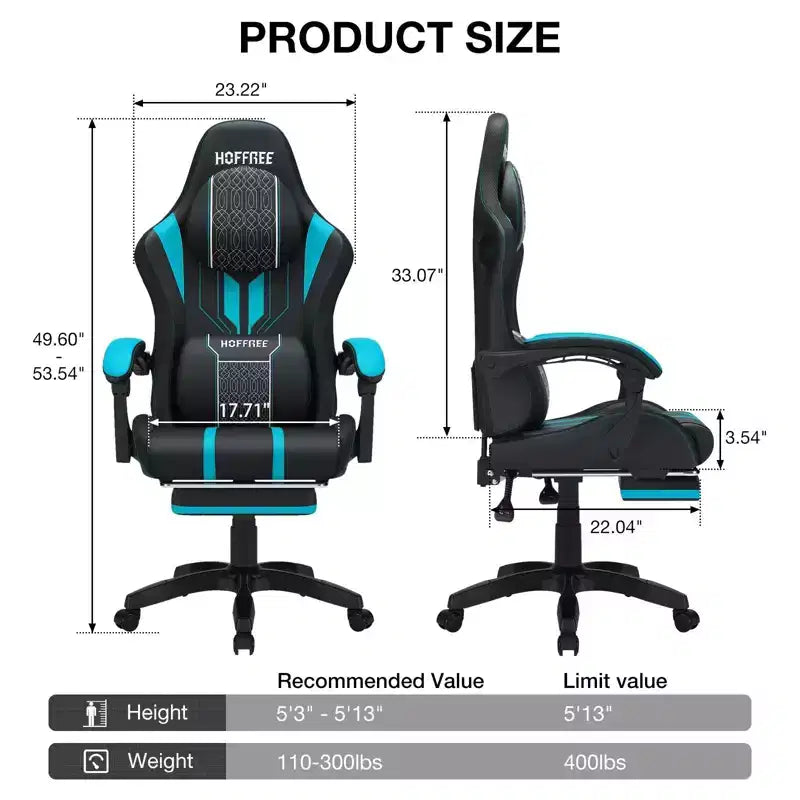 Sedia da gioco massaggiante Hoffree Extra Large, sedia da ufficio ergonomica per PC con altoparlante Bluetooth e luce RGB