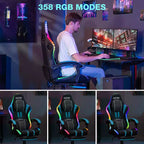 Sedia da gioco massaggiante Hoffree Extra Large, sedia da ufficio ergonomica per PC con altoparlante Bluetooth e luce RGB