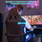 Sedia da gioco massaggiante Hoffree Extra Large, sedia da ufficio ergonomica per PC con altoparlante Bluetooth e luce RGB