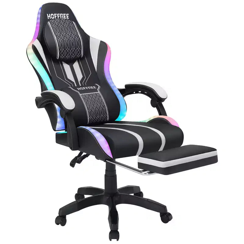Sedia da gioco massaggiante Hoffree Extra Large, sedia da ufficio ergonomica per PC con altoparlante Bluetooth e luce RGB