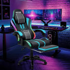 Sedia da gioco massaggiante Hoffree Extra Large, sedia da ufficio ergonomica per PC con altoparlante Bluetooth e luce RGB