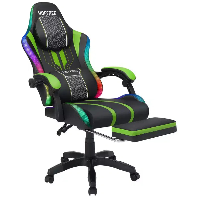 Sedia da gioco massaggiante Hoffree Extra Large, sedia da ufficio ergonomica per PC con altoparlante Bluetooth e luce RGB