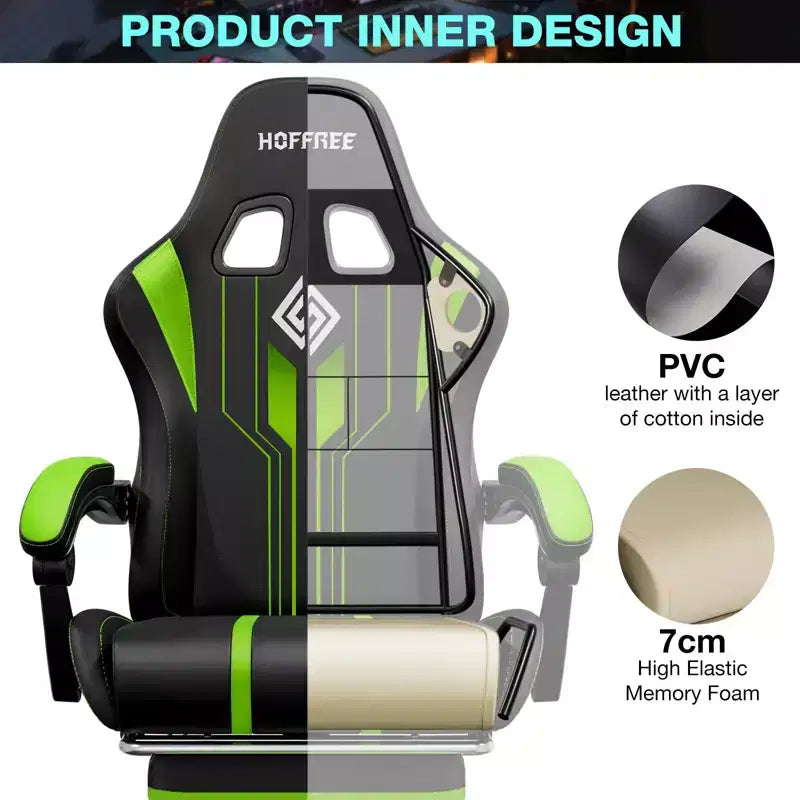 Sedia da gioco massaggiante Hoffree Extra Large, sedia da ufficio ergonomica per PC con altoparlante Bluetooth e luce RGB