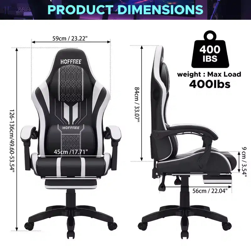 Sedia da gioco massaggiante Hoffree Extra Large, sedia da ufficio ergonomica per PC con altoparlante Bluetooth e luce RGB