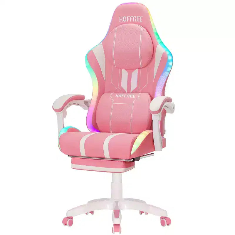 Sedia da gioco massaggiante Hoffree Extra Large, sedia da ufficio ergonomica per PC con altoparlante Bluetooth e luce RGB
