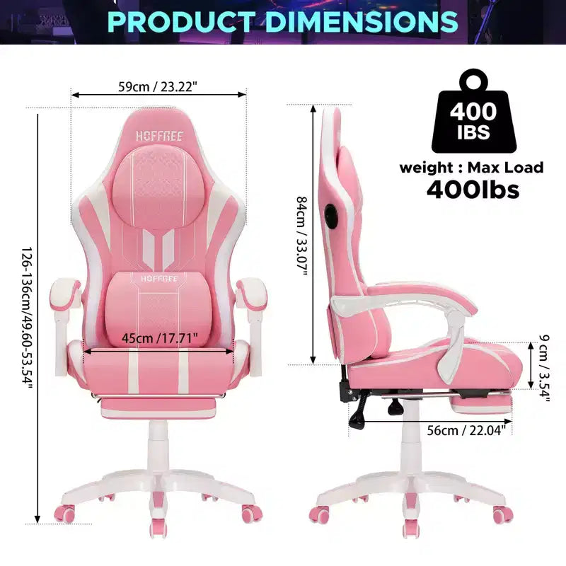 Sedia da gioco massaggiante Hoffree Extra Large, sedia da ufficio ergonomica per PC con altoparlante Bluetooth e luce RGB