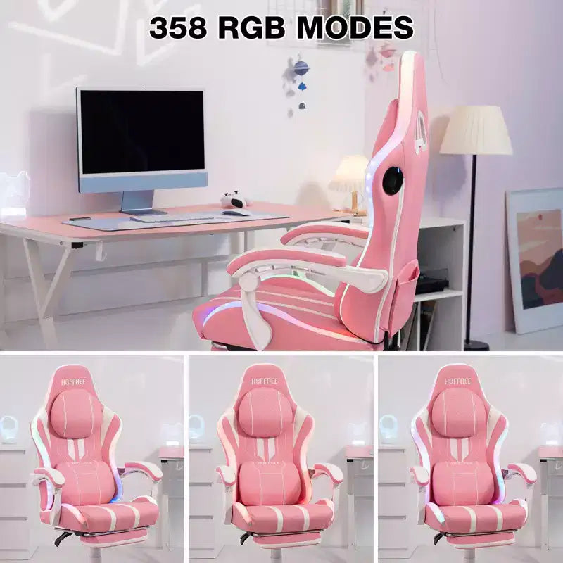 Sedia da gioco massaggiante Hoffree Extra Large, sedia da ufficio ergonomica per PC con altoparlante Bluetooth e luce RGB