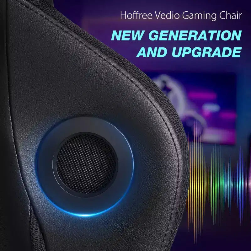 Sedia da gioco massaggiante Hoffree Extra Large, sedia da ufficio ergonomica per PC con altoparlante Bluetooth e luce RGB