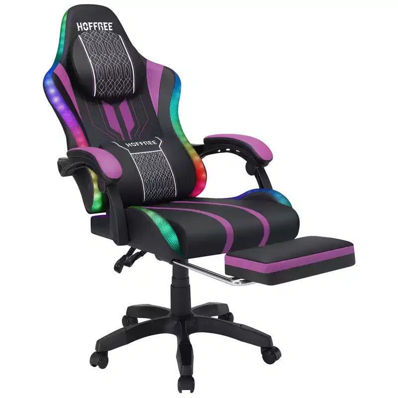 Sedia da gioco massaggiante Hoffree Extra Large, sedia da ufficio ergonomica per PC con altoparlante Bluetooth e luce RGB