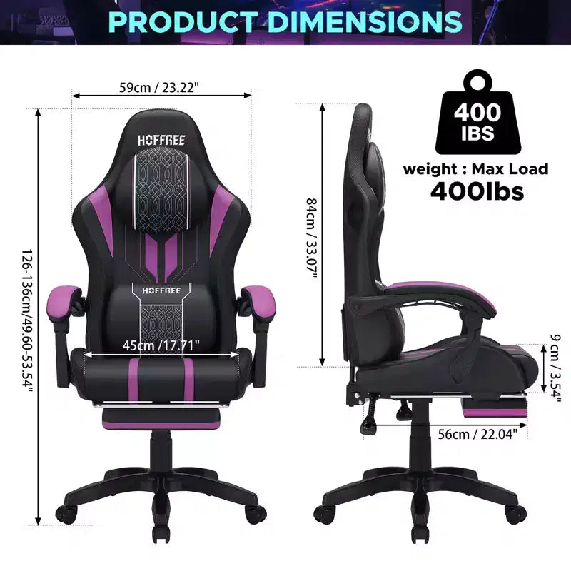 Sedia da gioco massaggiante Hoffree Extra Large, sedia da ufficio ergonomica per PC con altoparlante Bluetooth e luce RGB