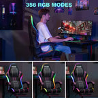 Sedia da gioco massaggiante Hoffree Extra Large, sedia da ufficio ergonomica per PC con altoparlante Bluetooth e luce RGB