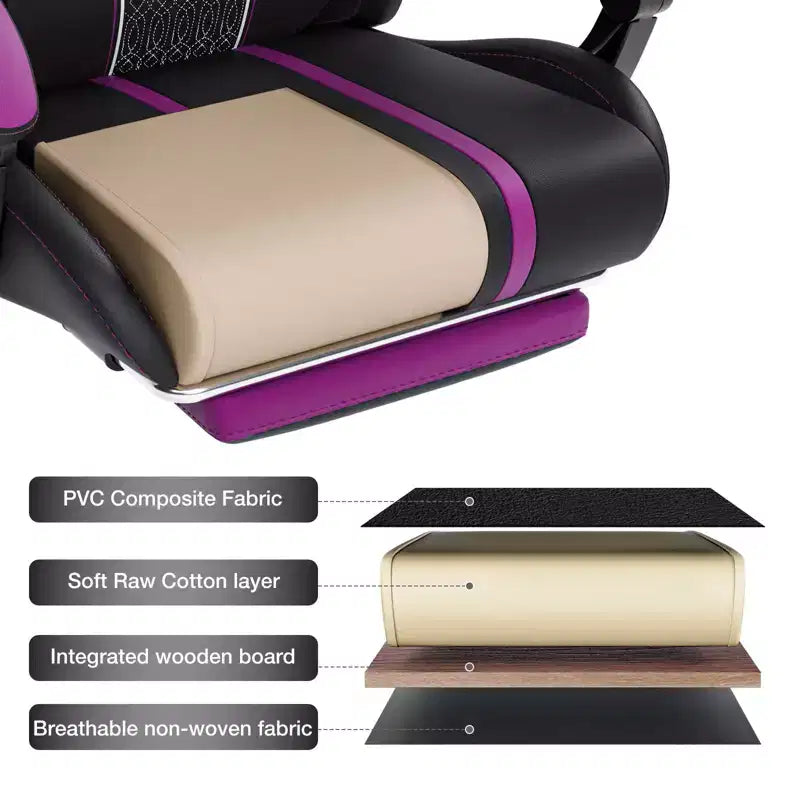 Sedia da gioco massaggiante Hoffree Extra Large, sedia da ufficio ergonomica per PC con altoparlante Bluetooth e luce RGB