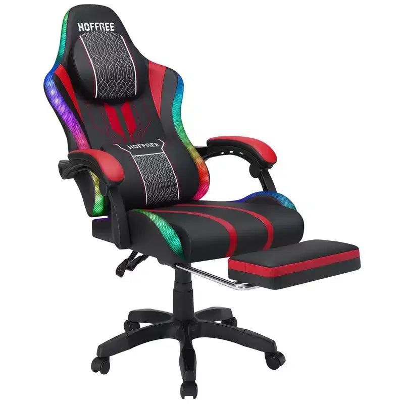Sedia da gioco massaggiante Hoffree Extra Large, sedia da ufficio ergonomica per PC con altoparlante Bluetooth e luce RGB