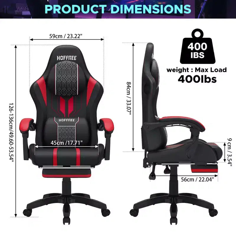Sedia da gioco massaggiante Hoffree Extra Large, sedia da ufficio ergonomica per PC con altoparlante Bluetooth e luce RGB