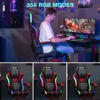Sedia da gioco massaggiante Hoffree Extra Large, sedia da ufficio ergonomica per PC con altoparlante Bluetooth e luce RGB