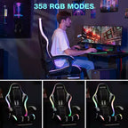 Sedia da gioco massaggiante Hoffree Extra Large, sedia da ufficio ergonomica per PC con altoparlante Bluetooth e luce RGB