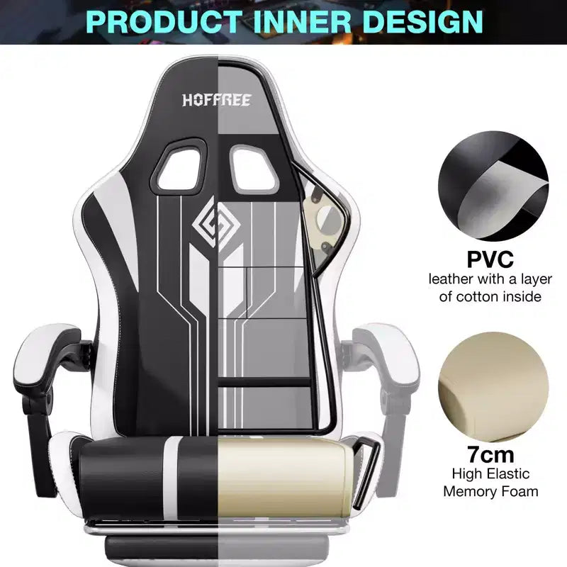 Sedia da gioco massaggiante Hoffree Extra Large, sedia da ufficio ergonomica per PC con altoparlante Bluetooth e luce RGB