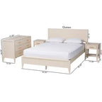Set da camera da letto a 4 pezzi Baxton Studio Primrose Mid-Century in legno scanalato avorio