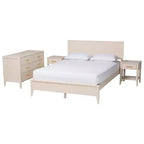 Set da camera da letto a 4 pezzi Baxton Studio Primrose Mid-Century in legno scanalato avorio