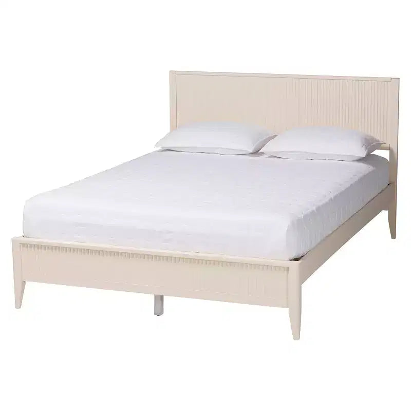 Set da camera da letto a 4 pezzi Baxton Studio Primrose Mid-Century in legno scanalato avorio