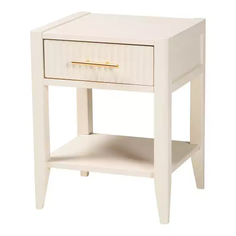 Set da camera da letto a 4 pezzi Baxton Studio Primrose Mid-Century in legno scanalato avorio