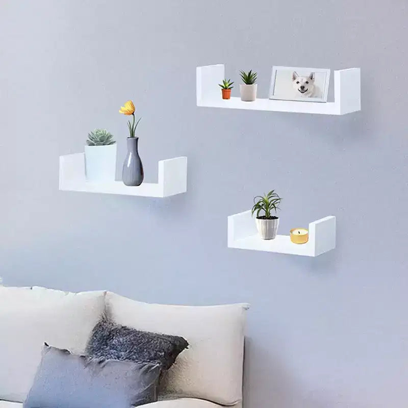 The Lakeside Collection Floating Wood Shelves in White - Set of 3 -