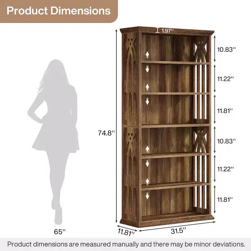 Lantine Scaffale a 6 Livelli in Legno, Libreria Alta 190 cm, Grandi Scaffali Espositivi Autoportanti, Scaffale per Libri