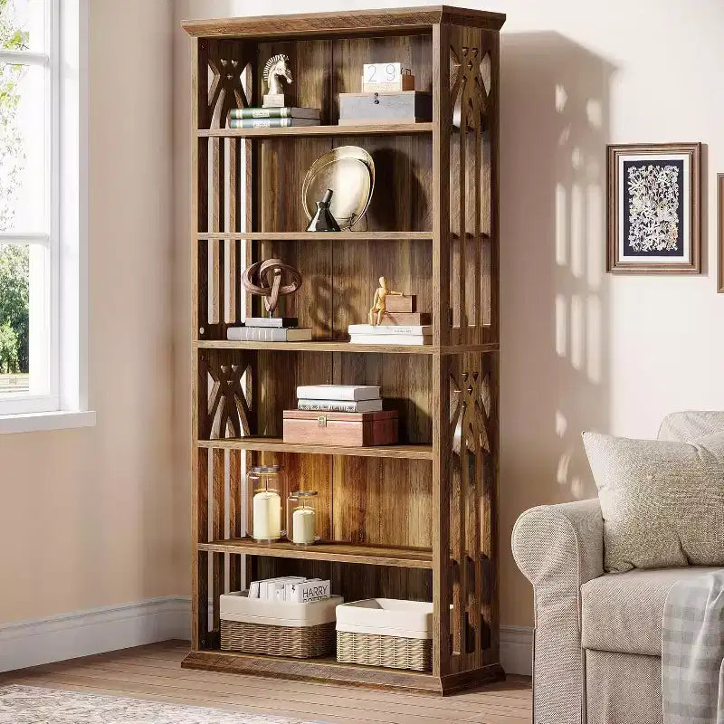 Lantine Scaffale a 6 Livelli in Legno, Libreria Alta 190 cm, Grandi Scaffali Espositivi Autoportanti, Scaffale per Libri