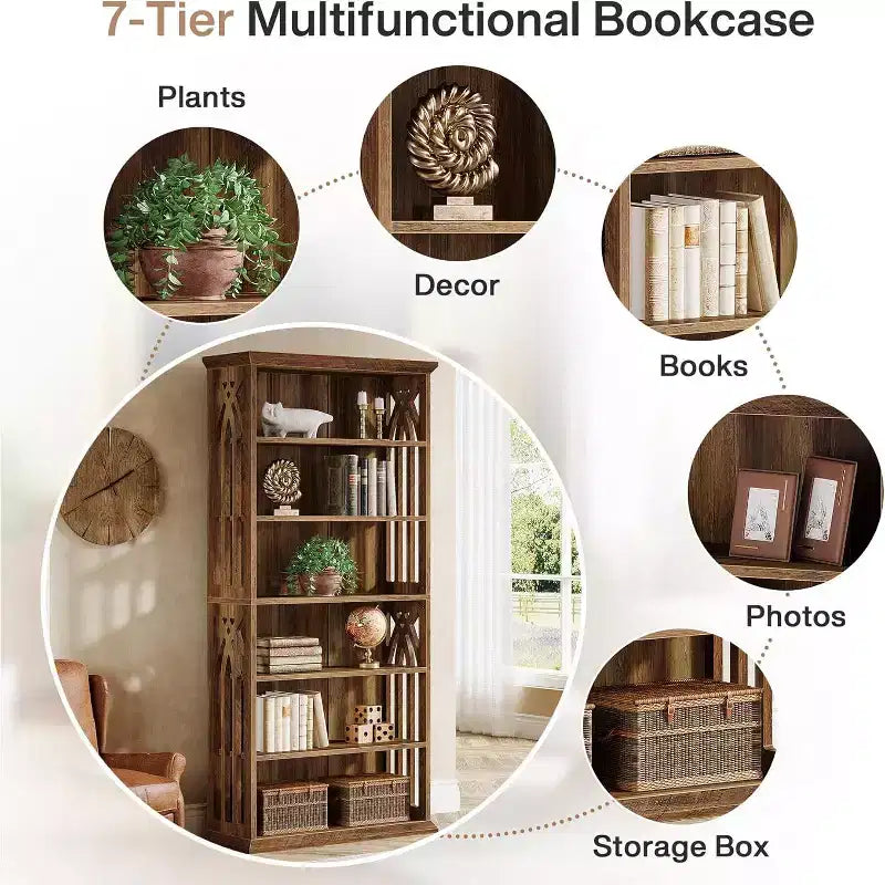 Lantine Scaffale a 6 Livelli in Legno, Libreria Alta 190 cm, Grandi Scaffali Espositivi Autoportanti, Scaffale per Libri