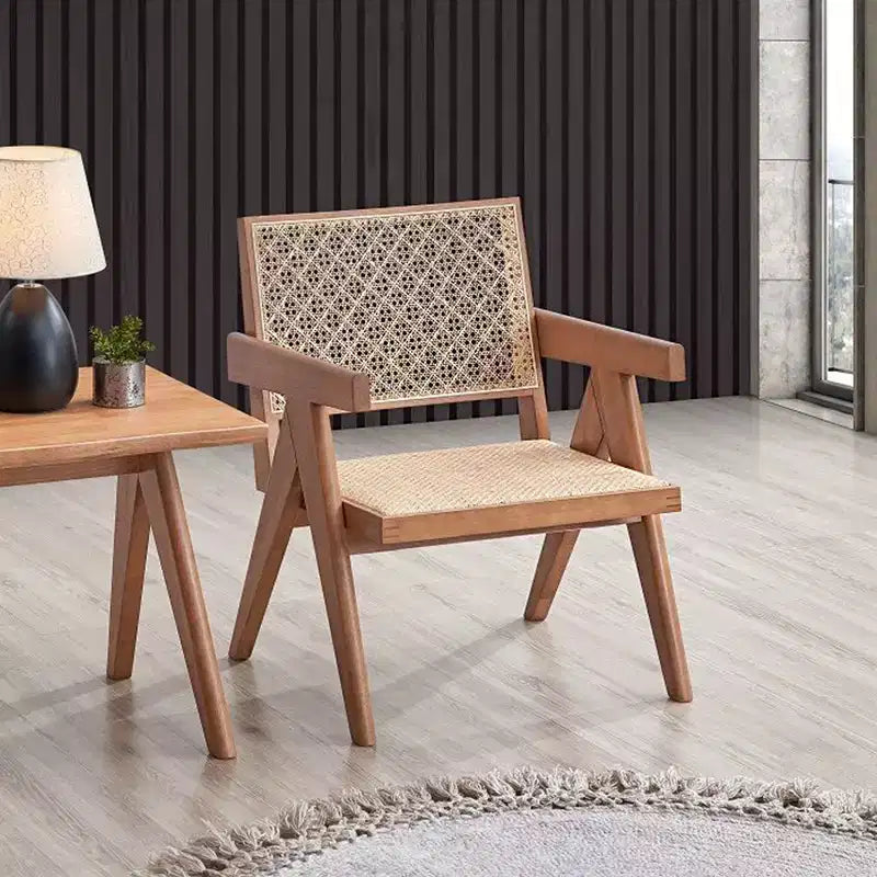 Simple Relax Rattan and Wood Accent Chair in Natural