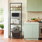 LEDREM Scaffale a 7 ripiani in filo metallico - Scaffale da cucina in metallo con ripiani regolabili, rivestimenti per ripiani, 8 ganci, 34 x 59 x 180 cm, nero