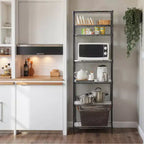 LEDREM Scaffale a 7 ripiani in filo metallico - Scaffale da cucina in metallo con ripiani regolabili, rivestimenti per ripiani, 8 ganci, 34 x 59 x 180 cm, nero