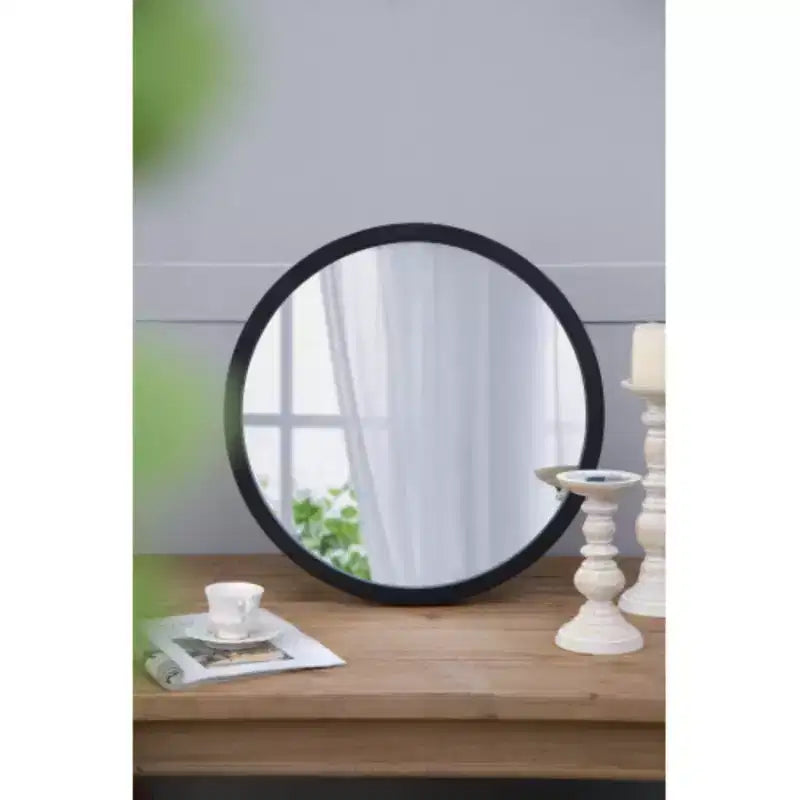 Specchio da parete circolare 20 x 20 con cornice in legno e finitura nera, specchio da parete per soggiorno, sala da pranzo, atrio, bagno, ufficio
