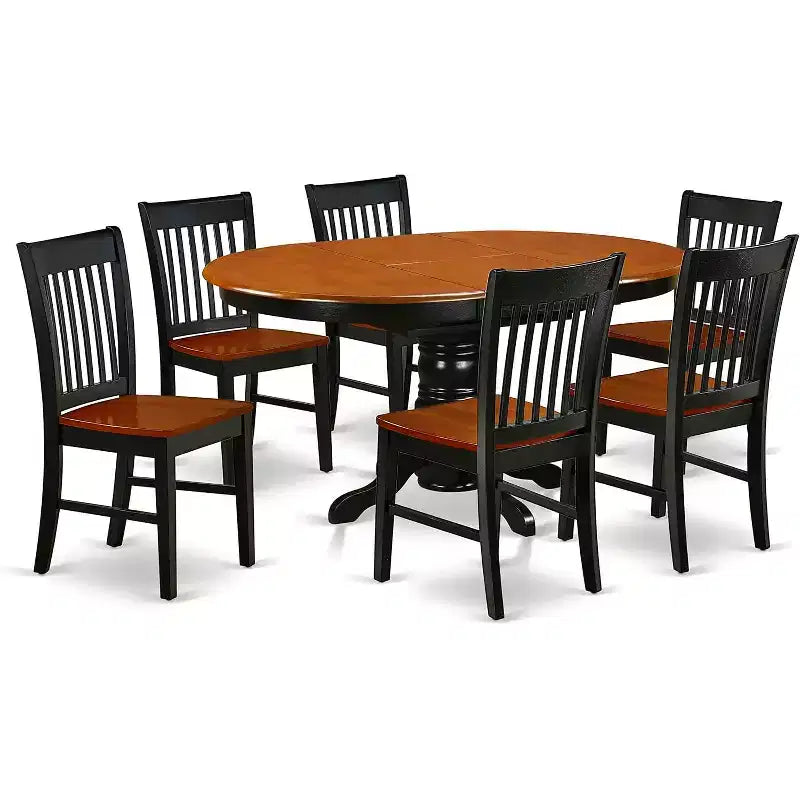 HomeStock KENO7-BCH-W Set sala da pranzo 7 pezzi nero ciliegia