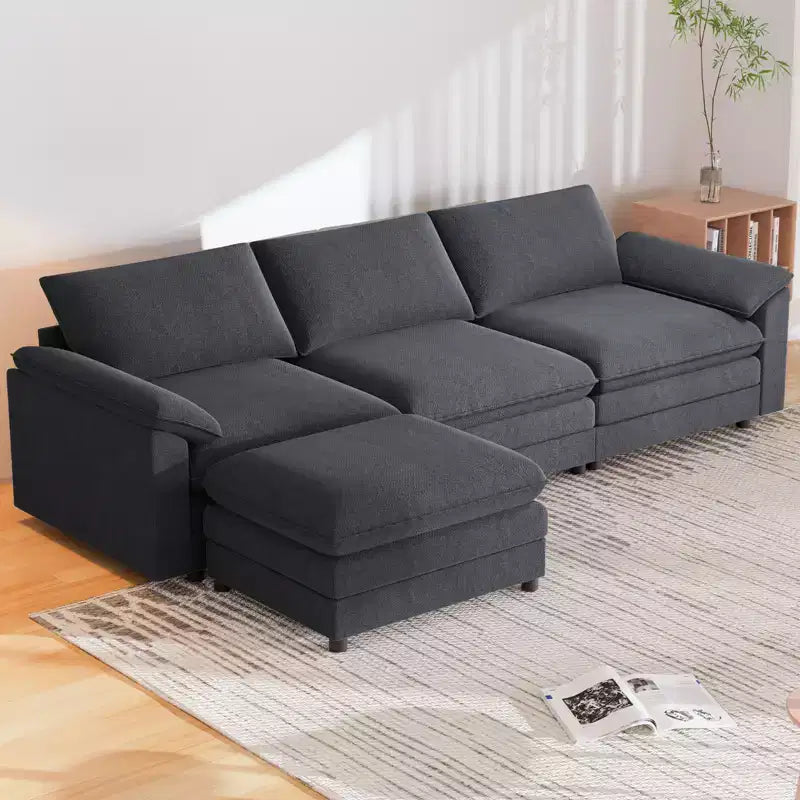 Mjkone 117''Sectional Sofa, L Shape Sofa, Cloud Couch Dupe with Movable Ottoman, 3-Seat Sofa for Living Room and Apartment