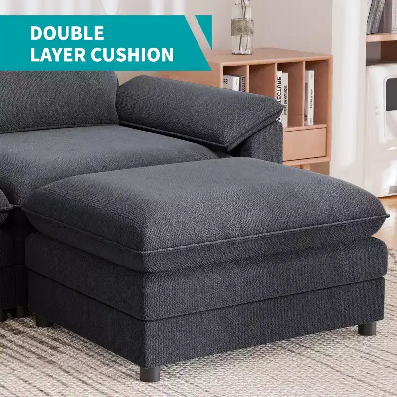Mjkone 117''Sectional Sofa, L Shape Sofa, Cloud Couch Dupe with Movable Ottoman, 3-Seat Sofa for Living Room and Apartment