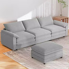 Mjkone 117''Sectional Sofa, L Shape Sofa, Cloud Couch Dupe with Movable Ottoman, 3-Seat Sofa for Living Room and Apartment