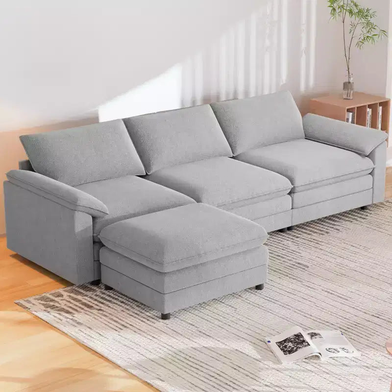 Mjkone 117''Sectional Sofa, L Shape Sofa, Cloud Couch Dupe with Movable Ottoman, 3-Seat Sofa for Living Room and Apartment