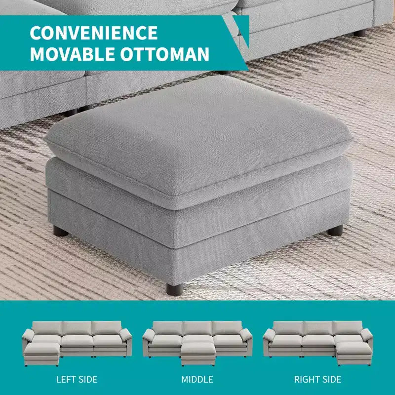 Mjkone 117''Sectional Sofa, L Shape Sofa, Cloud Couch Dupe with Movable Ottoman, 3-Seat Sofa for Living Room and Apartment